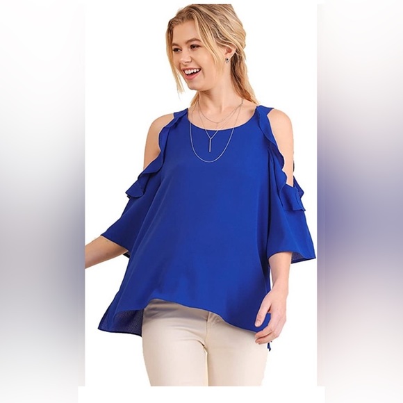 NWT Umgee Cold Shoulder Ruffled Sleeve Top Size Medium - Picture 4 of 4